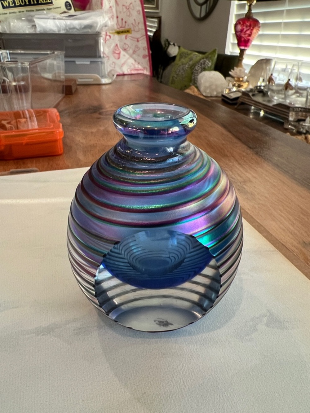 Iridescent Blue and Purple Glass Art Vase — Decorative Home Accent